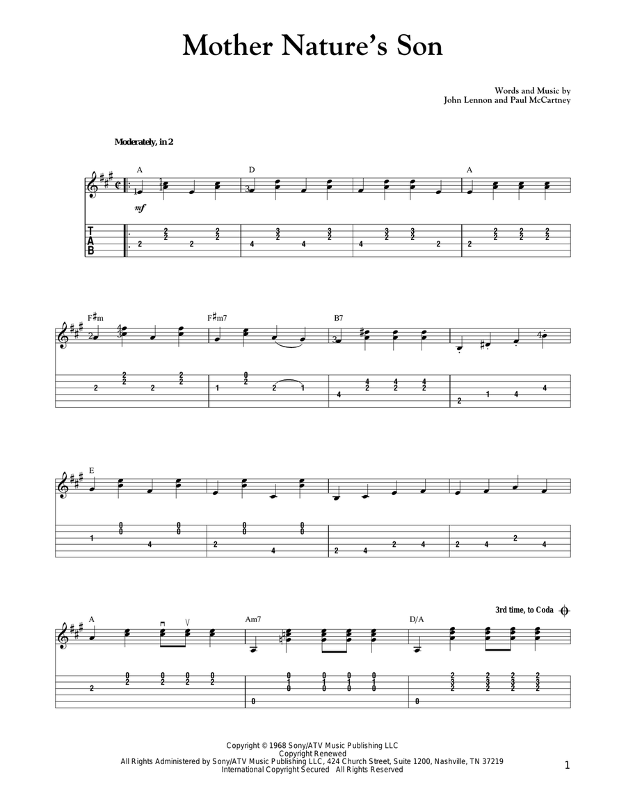 Mother Nature's Son Acoustic Guitar scores gallery preview page 1