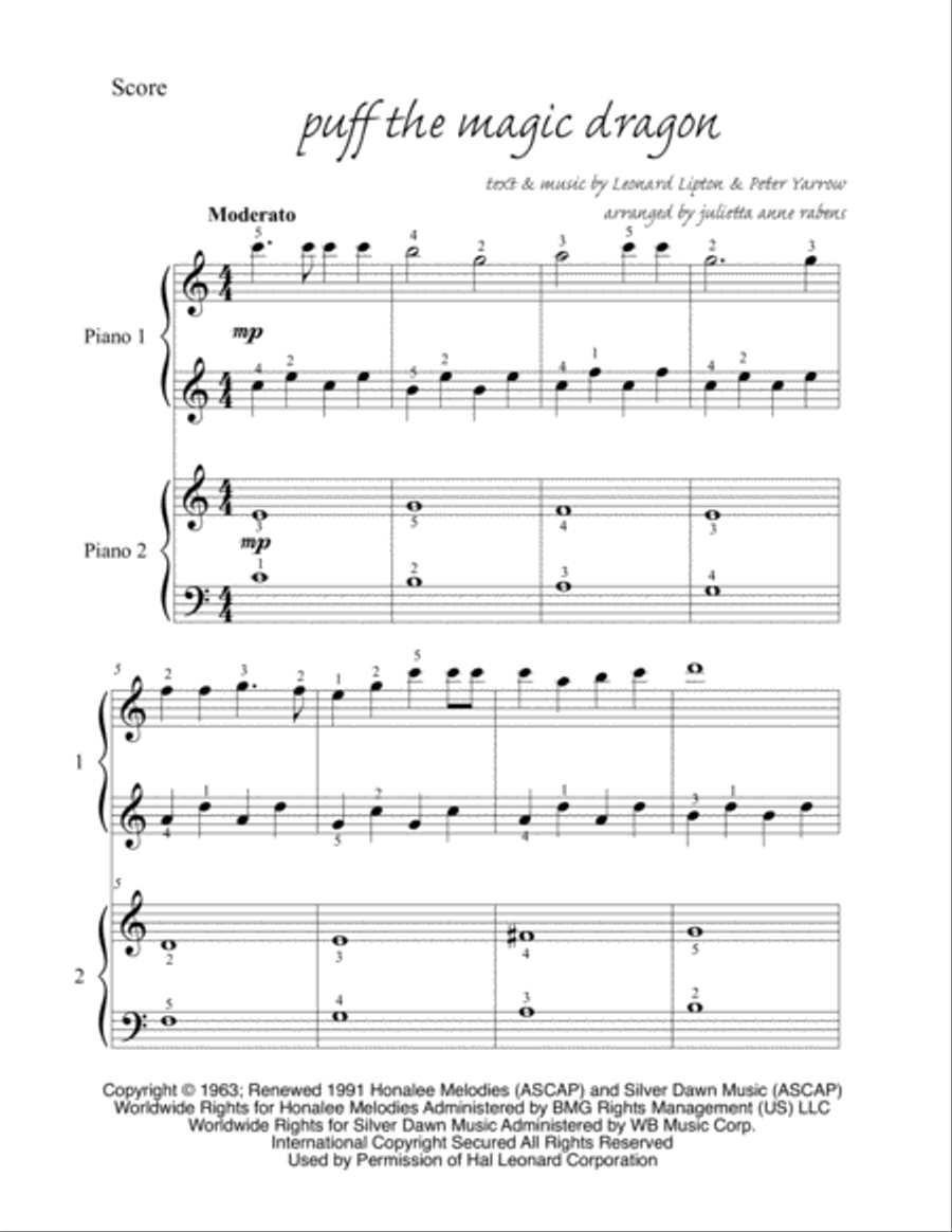 Puff The Magic Dragon Puff The Magic Dragon Easy Piano scores gallery preview page 2