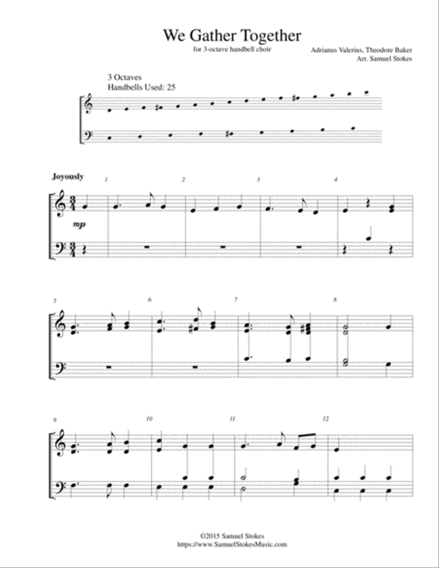 We Gather Together (The Thanksgiving Hymn) - for 3-octave handbell choir 3-Octaves scores gallery preview page 1