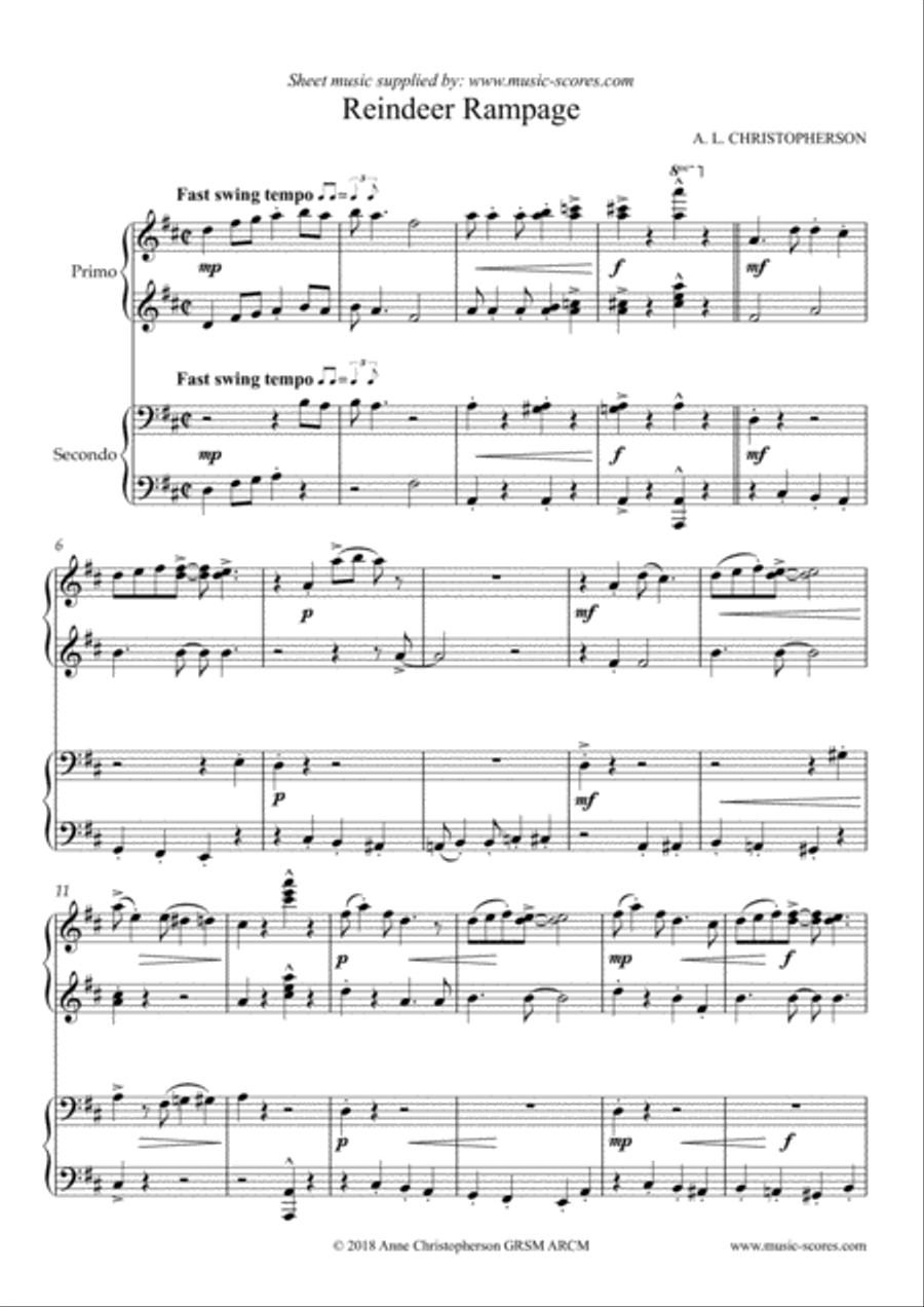 Reindeer Rampage - Piano Duet Piano Duet scores gallery preview page 1