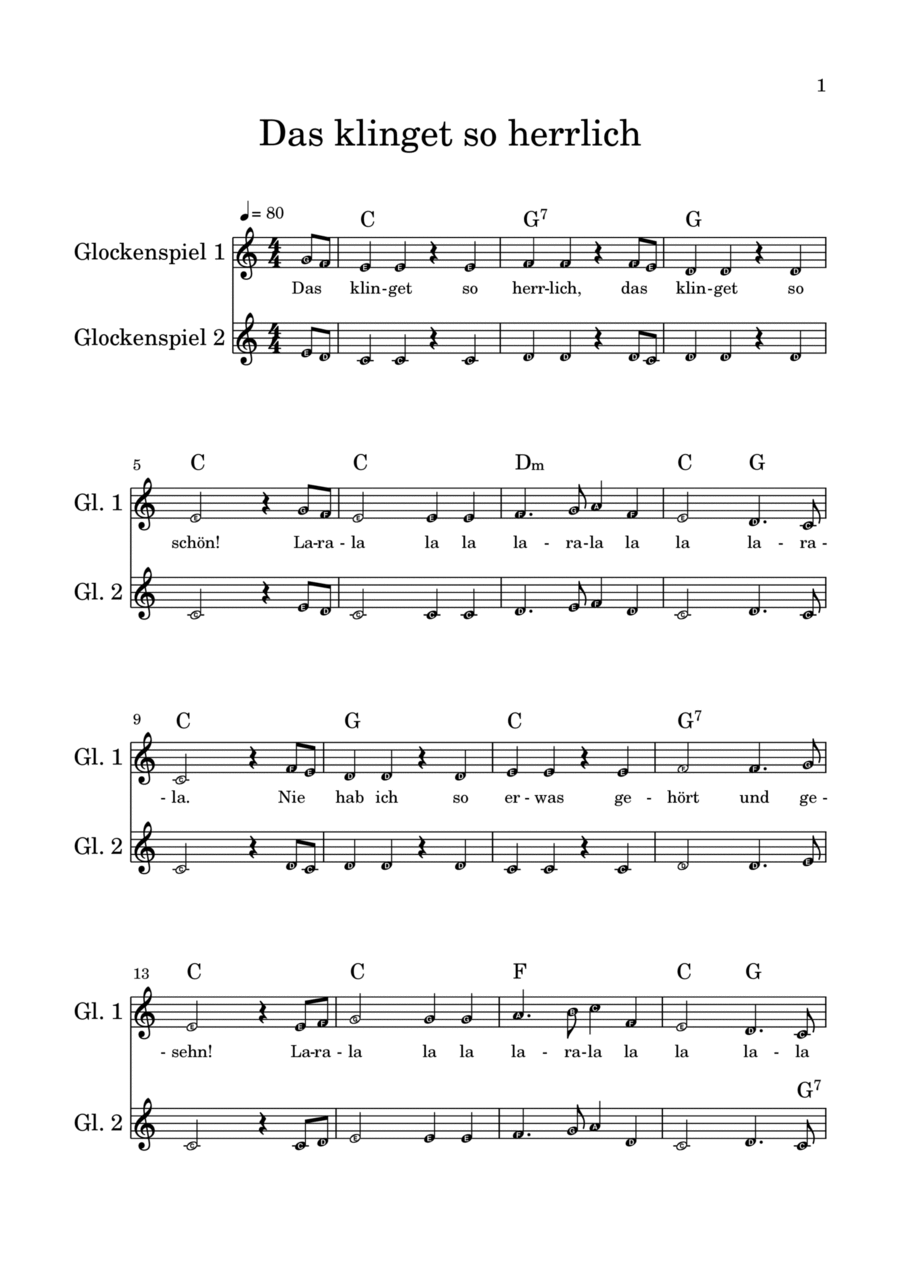 Das klinget so herrlich from „The magic flute“ Glockenspiel scores gallery preview page 1