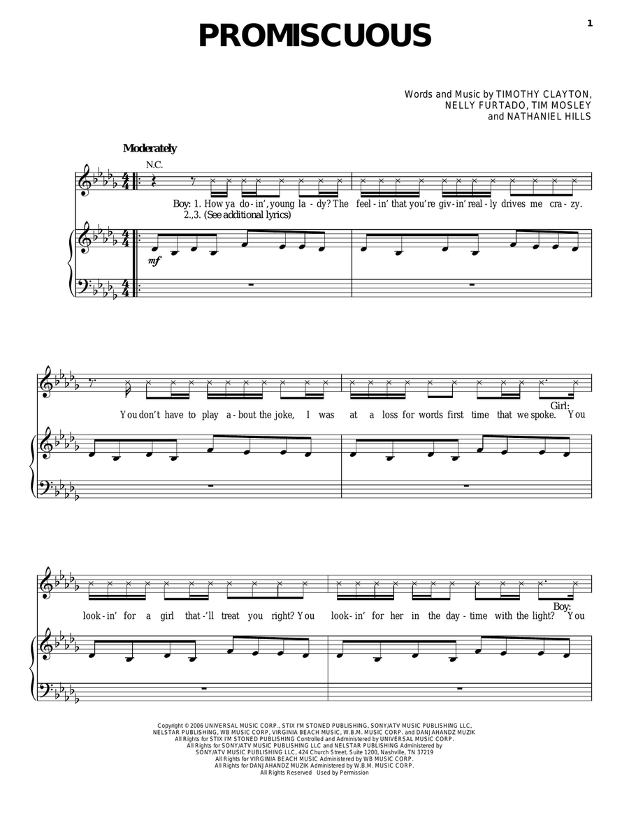 Promiscuous Promiscuous Piano, Vocal, Guitar scores gallery preview page 1