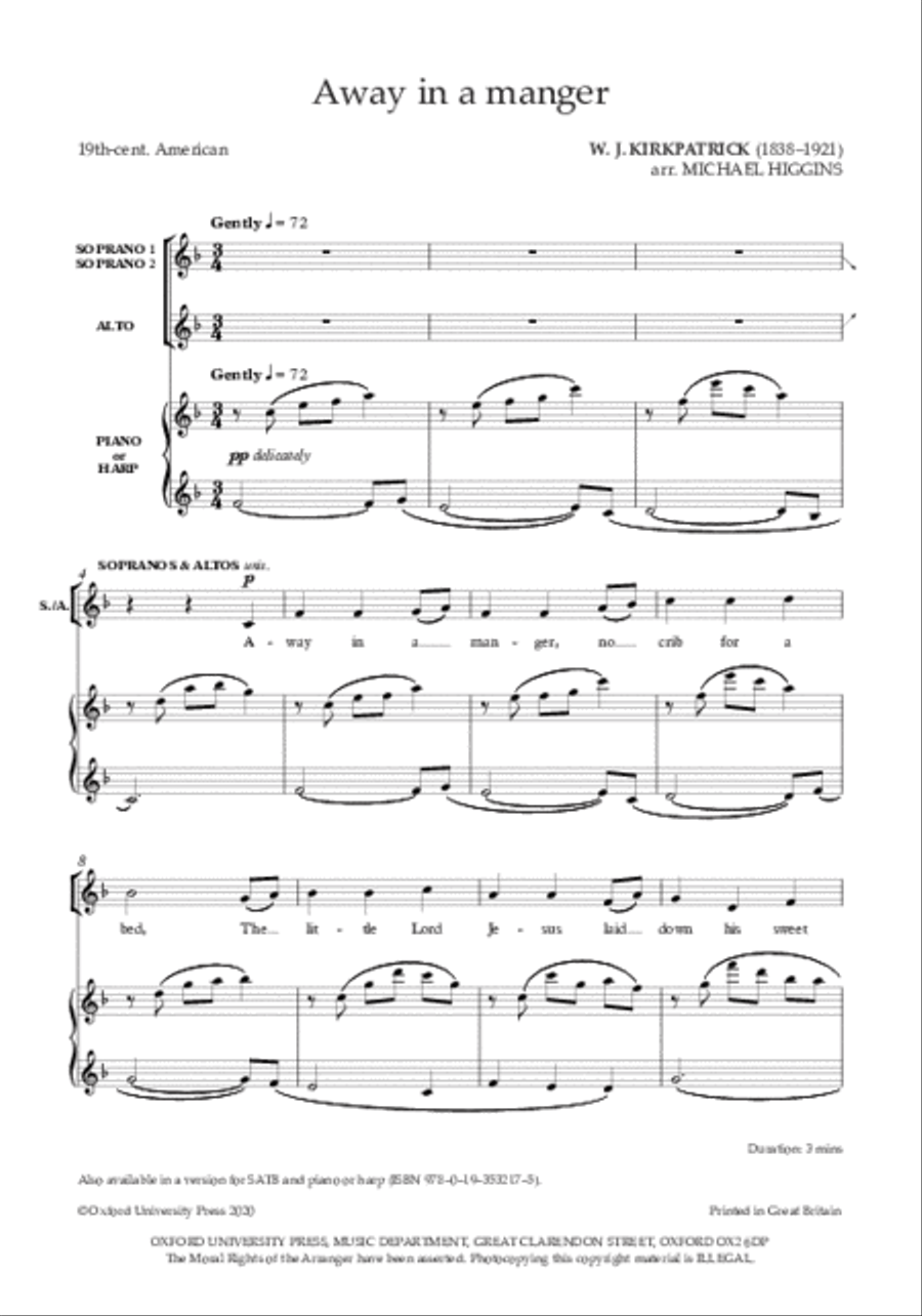 Away in a manger SSA scores gallery preview page 2