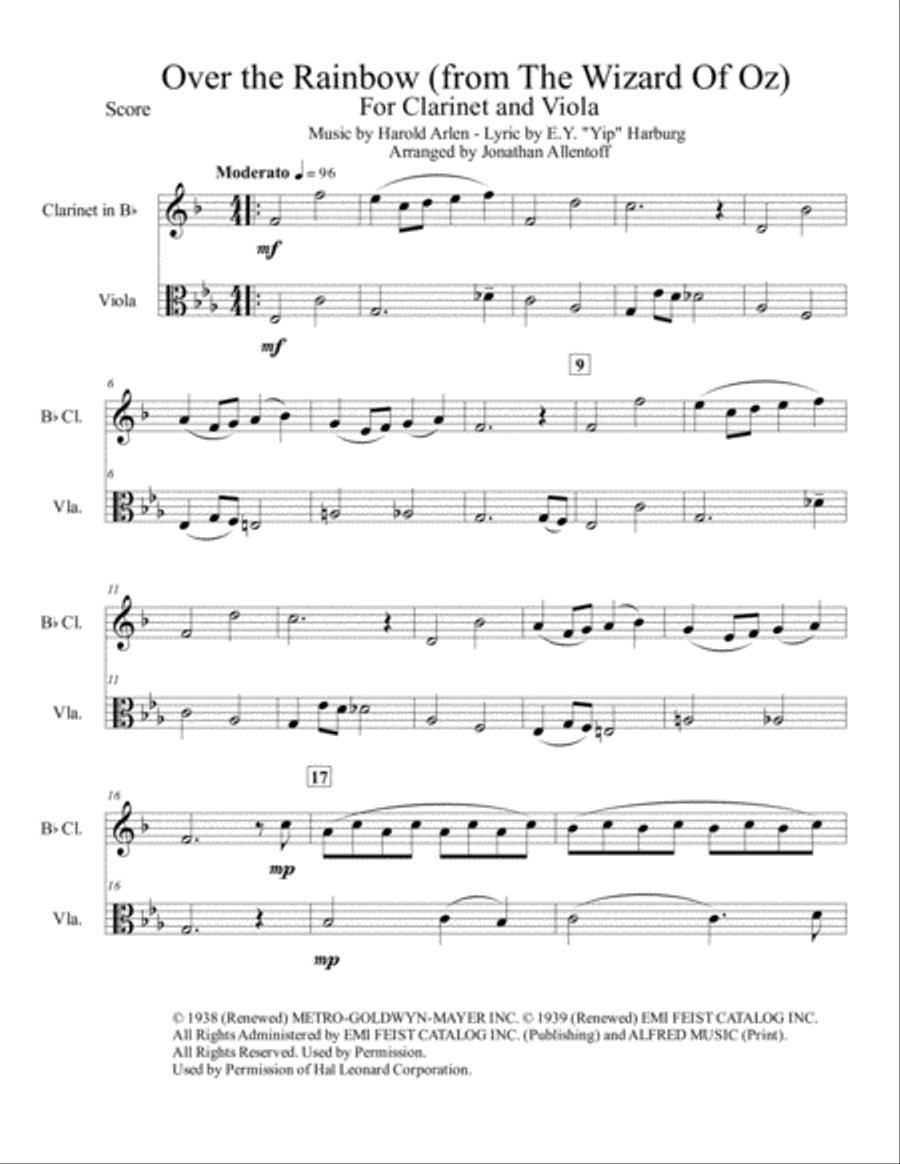 Over The Rainbow (from The Wizard Of Oz) Clarinet scores gallery preview page 2