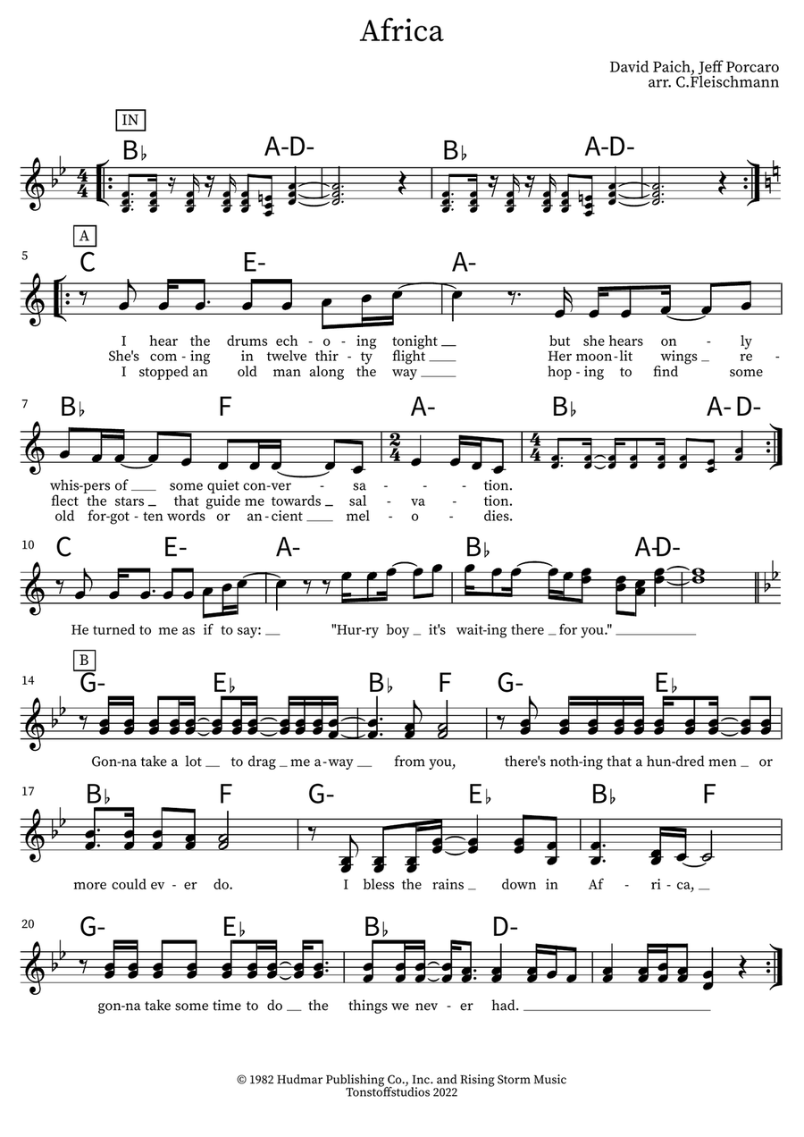 Africa Piano scores gallery preview page 1