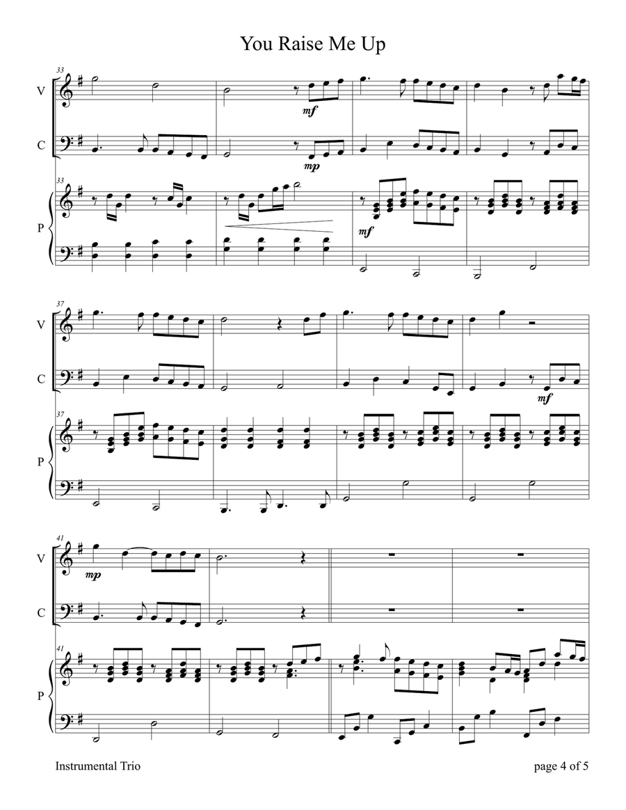 You Raise Me Up Piano Trio scores gallery preview page 6