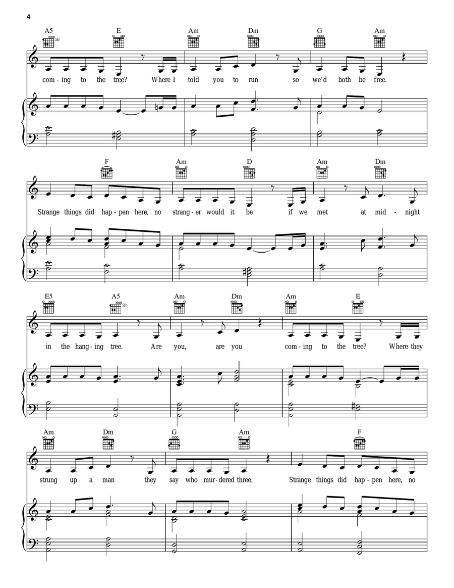The Hanging Tree Piano, Vocal, Guitar scores gallery preview page 4