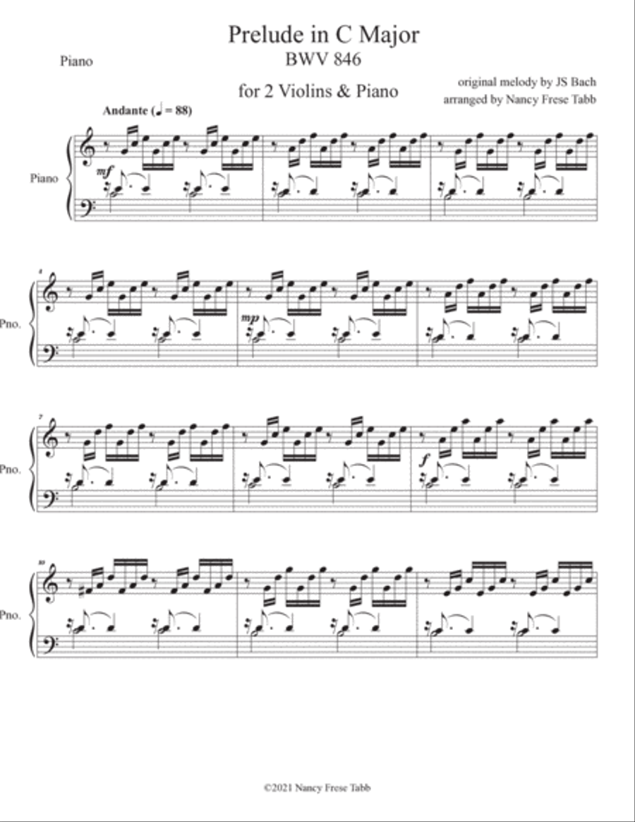Bach Prelude in C Major (BWV 846) arr. for Two Violins & Piano Violin Solo scores gallery preview page 4