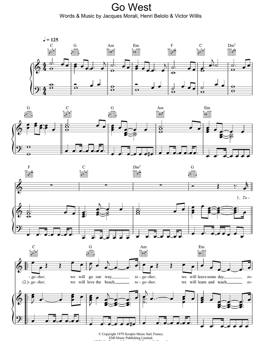 Go West Piano, Vocal, Guitar scores gallery preview page 1