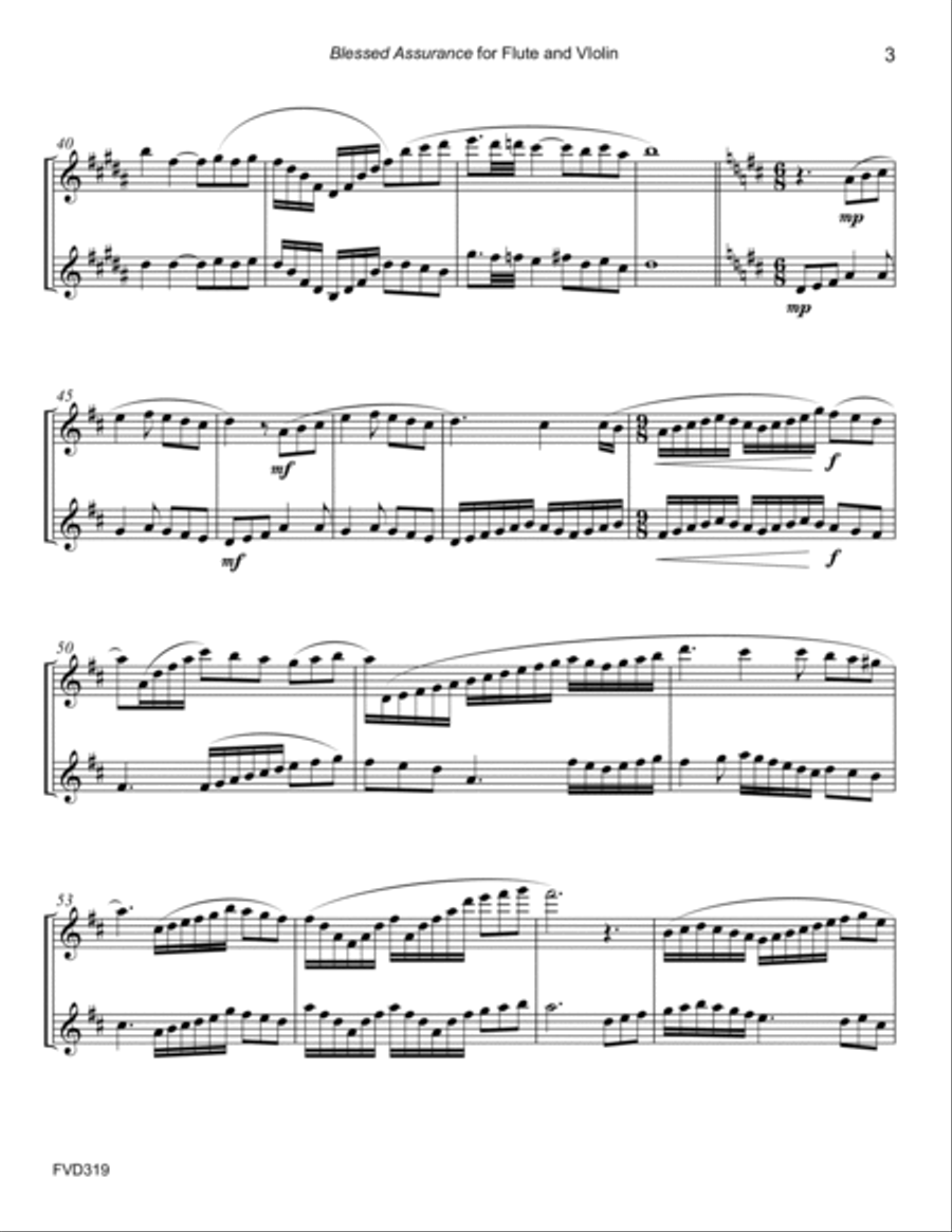 BLESSED ASSURANCE - FLUTE & VIOLIN DUET (unaccompanied) Flute scores gallery preview page 3
