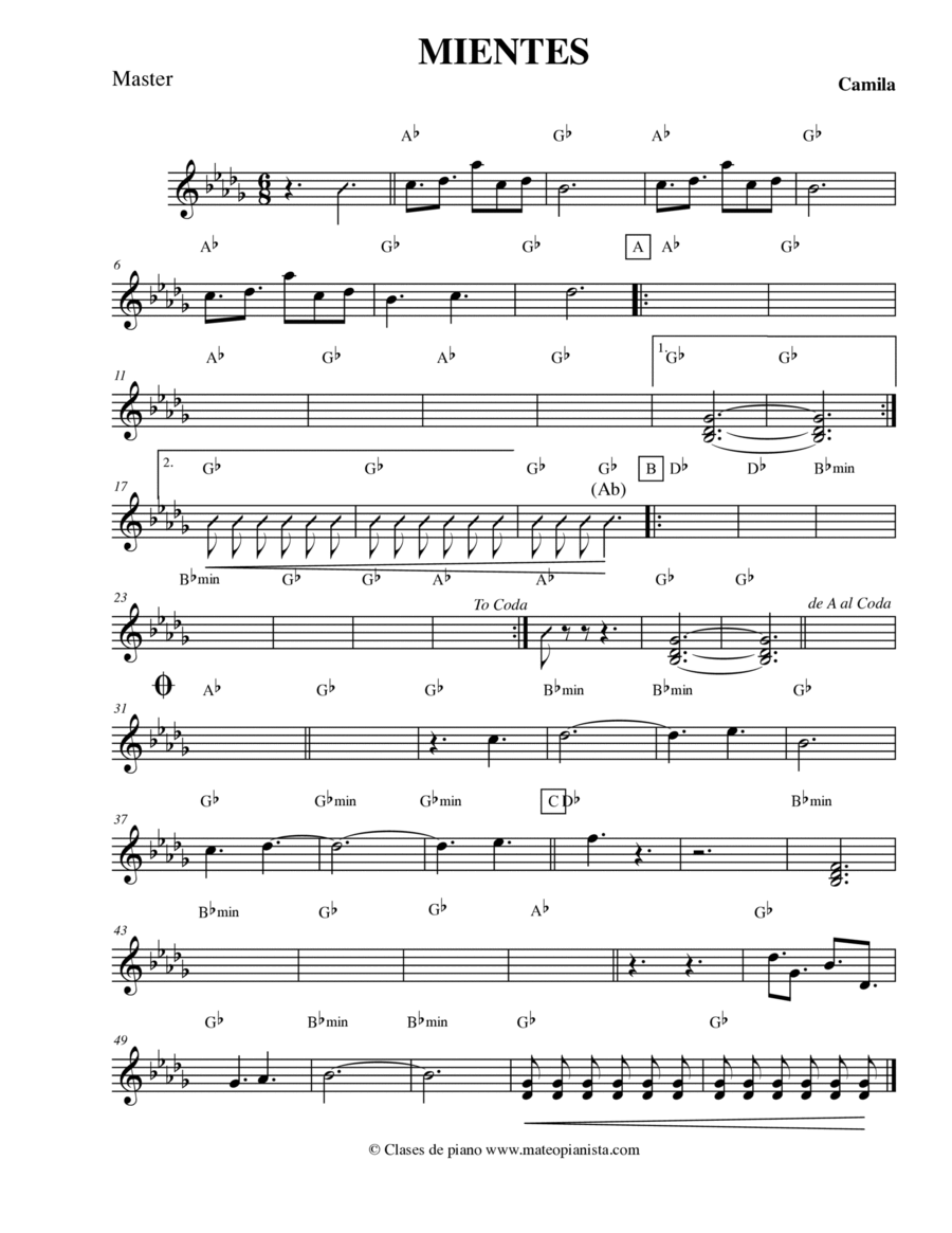 Mientes Mientes Easy Piano scores gallery preview page 1
