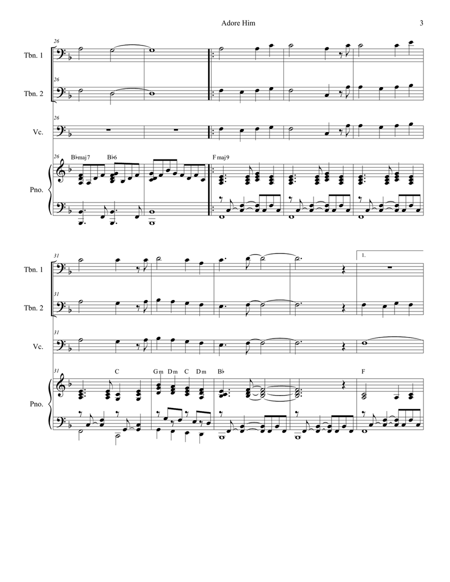 Adore Him Trombone Duet scores gallery preview page 3