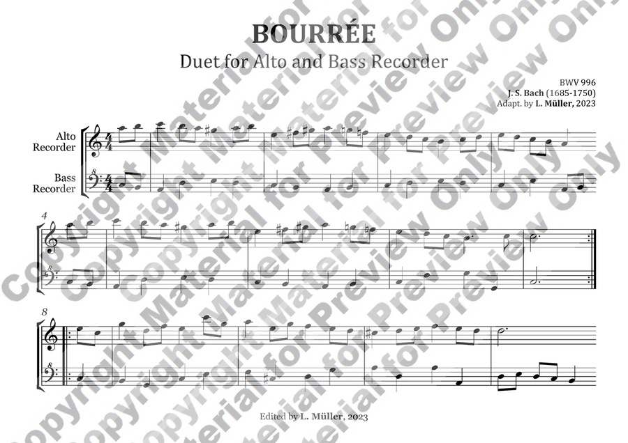 Bourrée - BWV 1067 - Duet for Alto and Bass Recorder - Landscape
