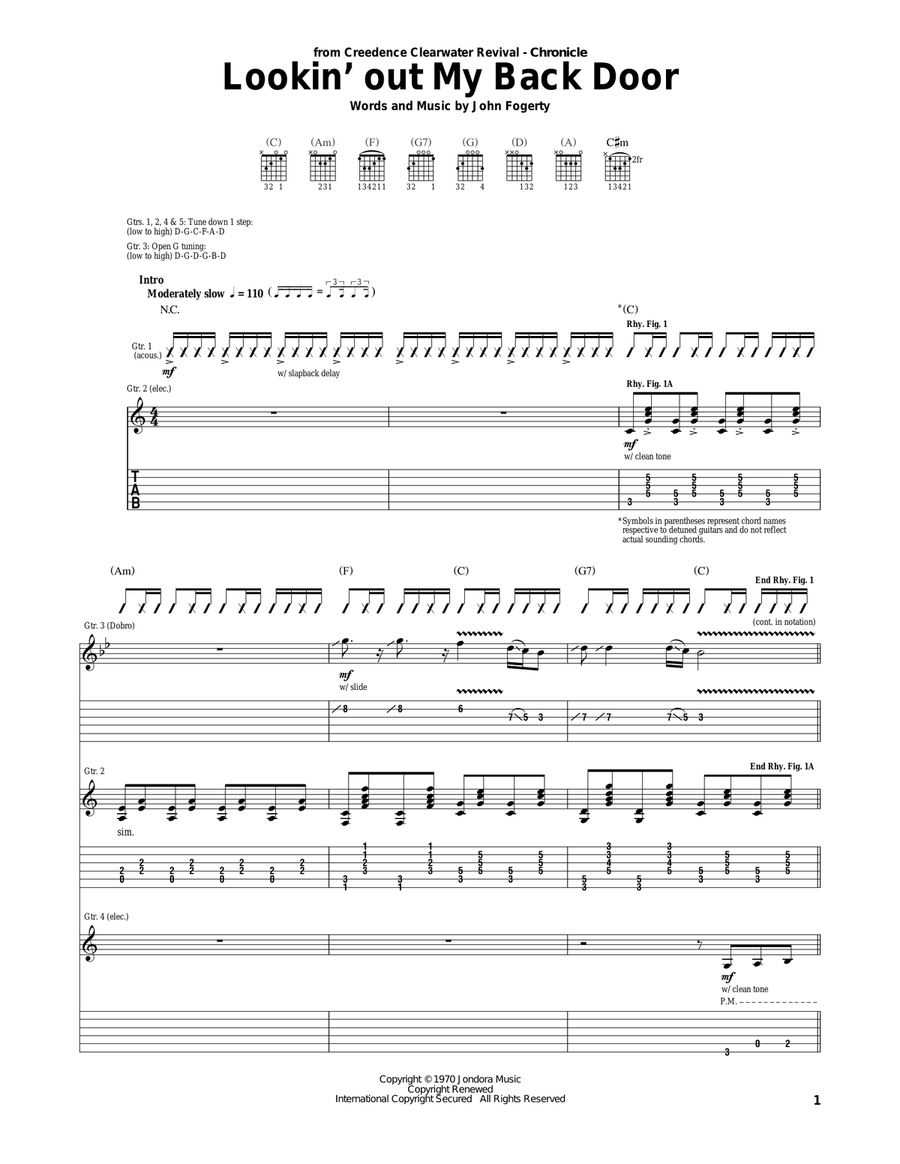 Lookin' Out My Back Door Acoustic Guitar scores gallery preview page 1
