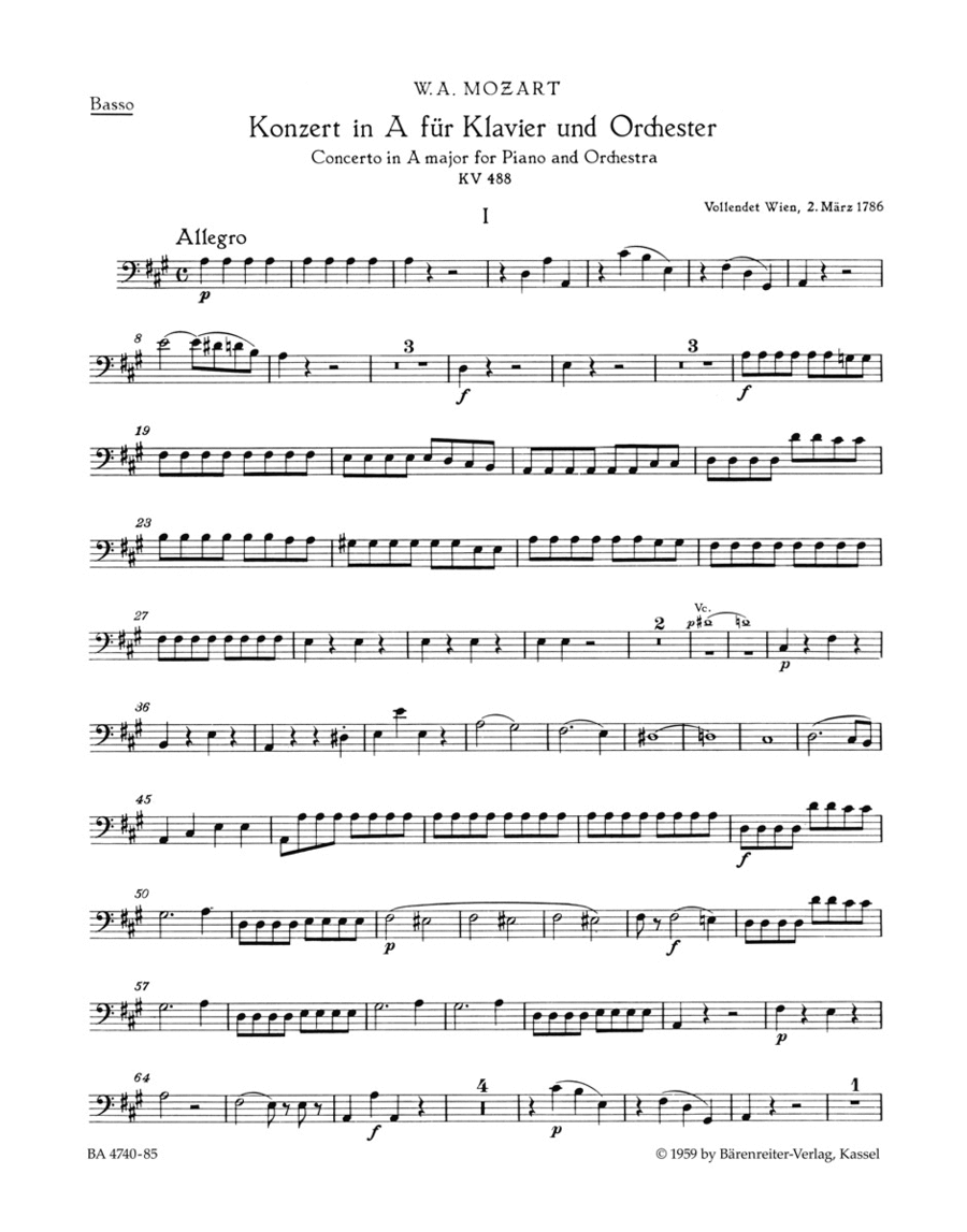 Concerto for Piano and Orchestra, No. 23 A major, KV 488 Orchestra scores gallery preview page 1