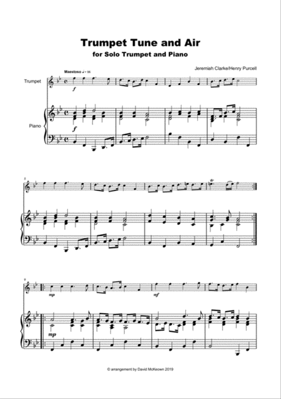 Trumpet Tune and Air, by Purcell; for solo Trumpet and Piano Trumpet Solo scores gallery preview page 2