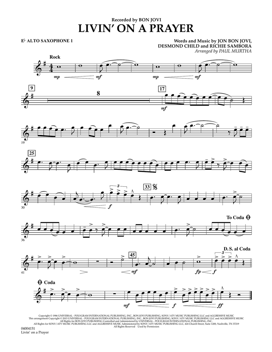 Livin' On A Prayer - Eb Alto Saxophone 1 Concert Band scores gallery preview page 1