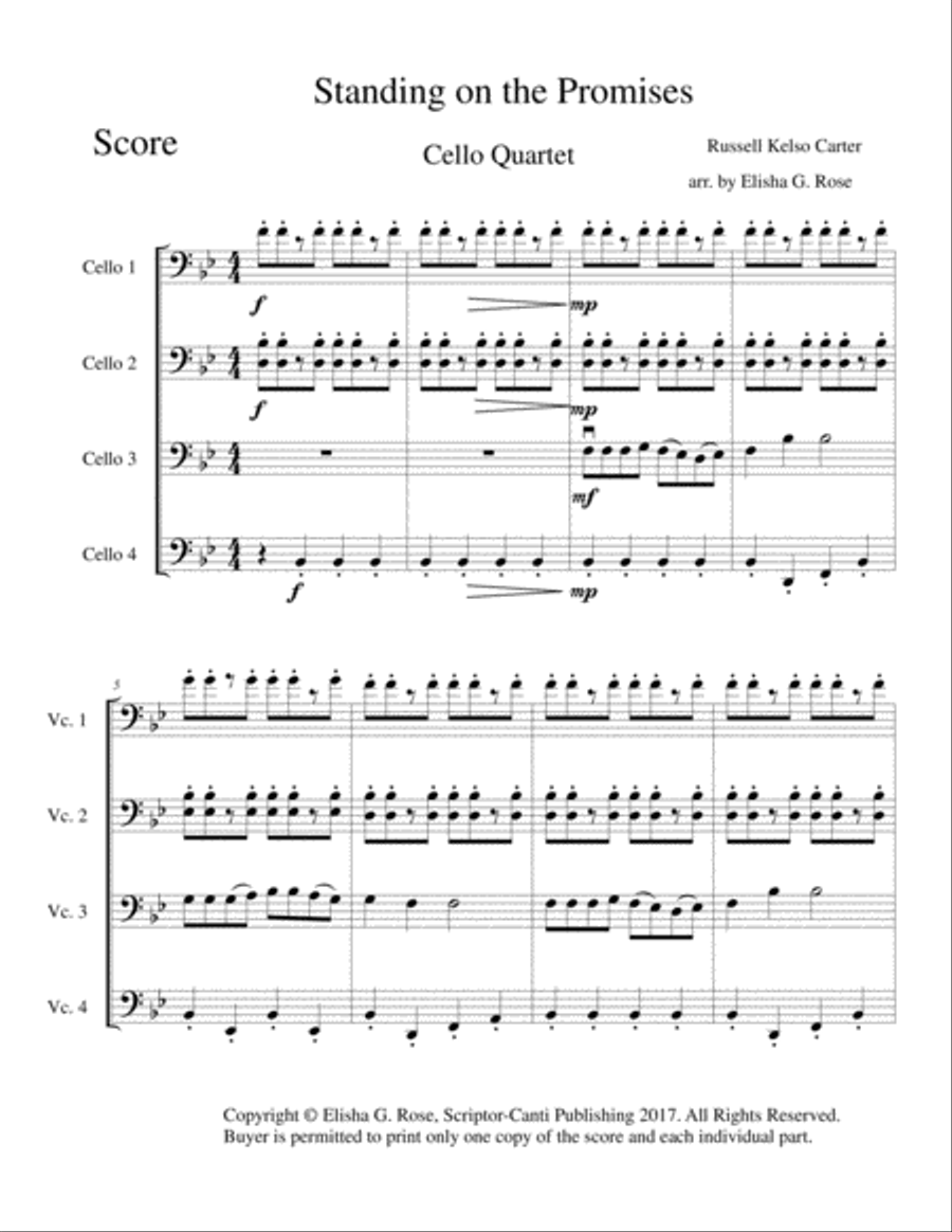 Standing on the Promises - Cello Quartet String Quartet scores gallery preview page 2