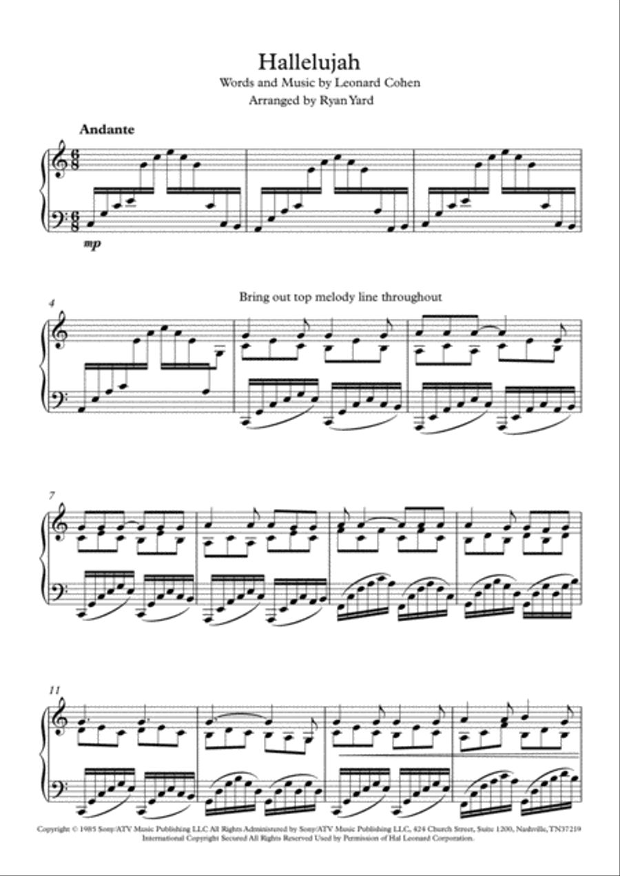 Hallelujah Piano Solo scores gallery preview page 2