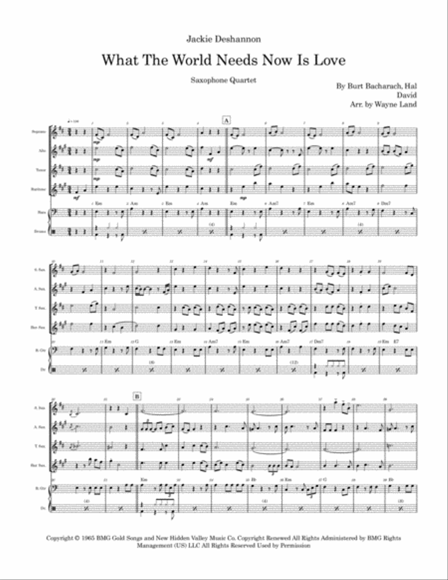 What The World Needs Now Is Love Saxophone Quartet scores gallery preview page 2