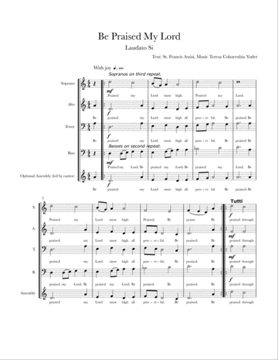 BE PRAISED MY LORD - SAB A CAPPELLA 3-Part scores gallery preview page 1