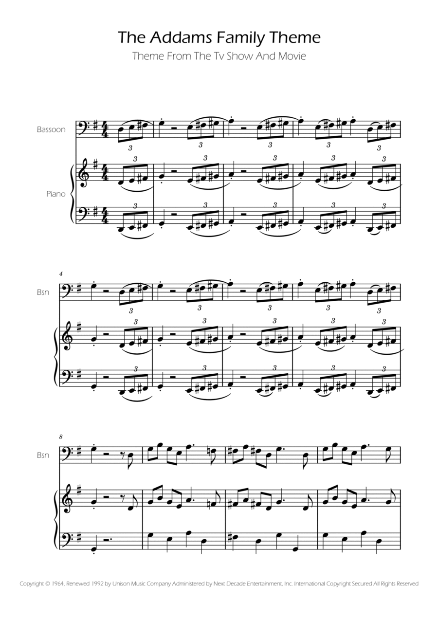 Addams Family Theme Bassoon scores gallery preview page 1