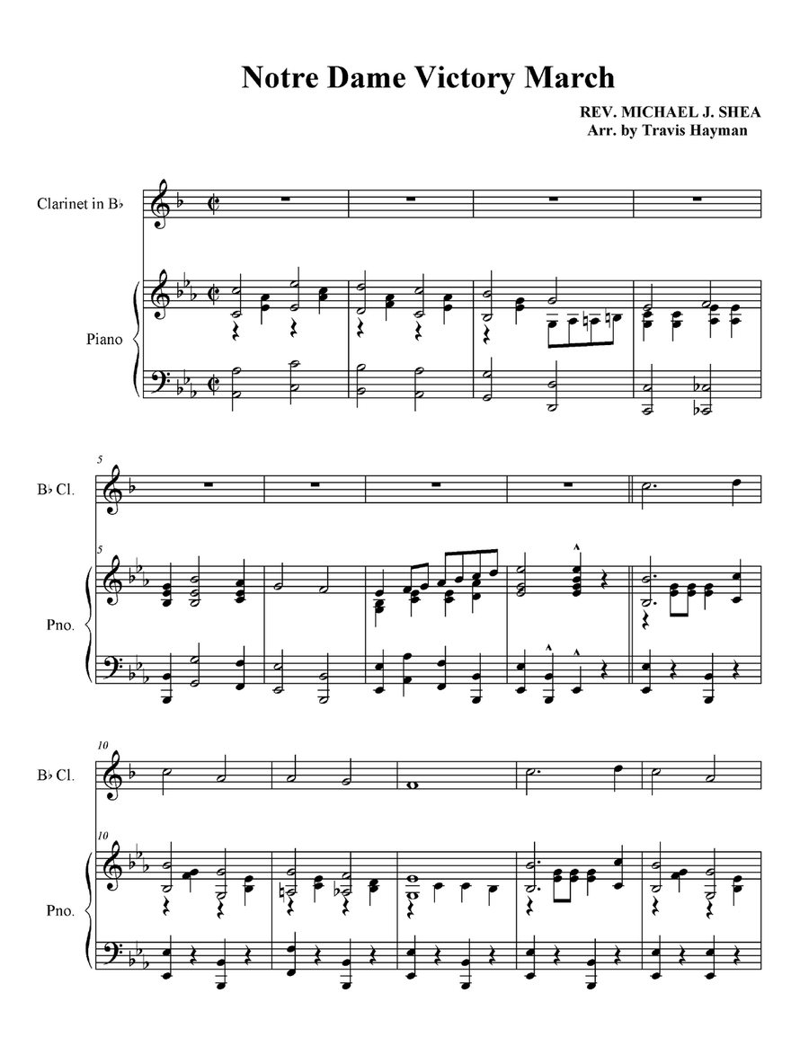 Notre Dame Victory March - Bb Clarinet or Bass Clarinet B-Flat Clarinet scores gallery preview page 3