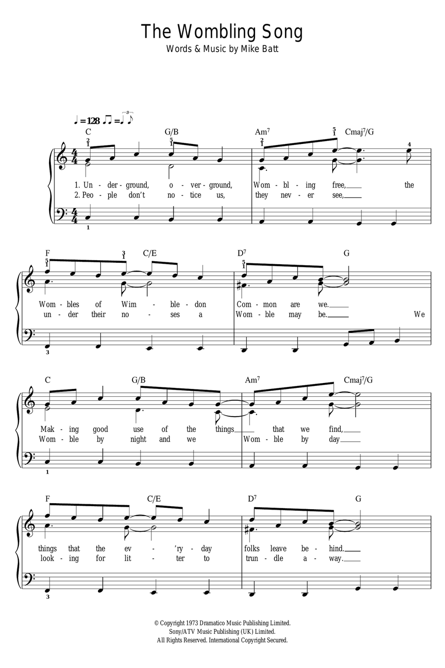 The Wombling Song Easy Piano scores gallery preview page 1