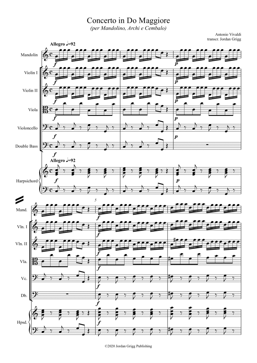 Concerto in DO Maggiore per Mandolino, Archi e Cembalo Small Ensemble scores gallery preview page 1