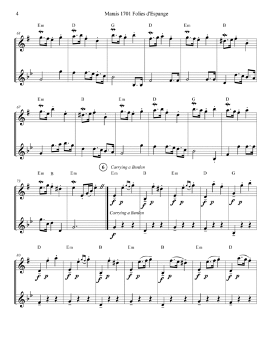 Marais 1701 Folies d'Espagne Flute and Clarinet Duet Score and Parts Woodwind Duet scores gallery preview page 4
