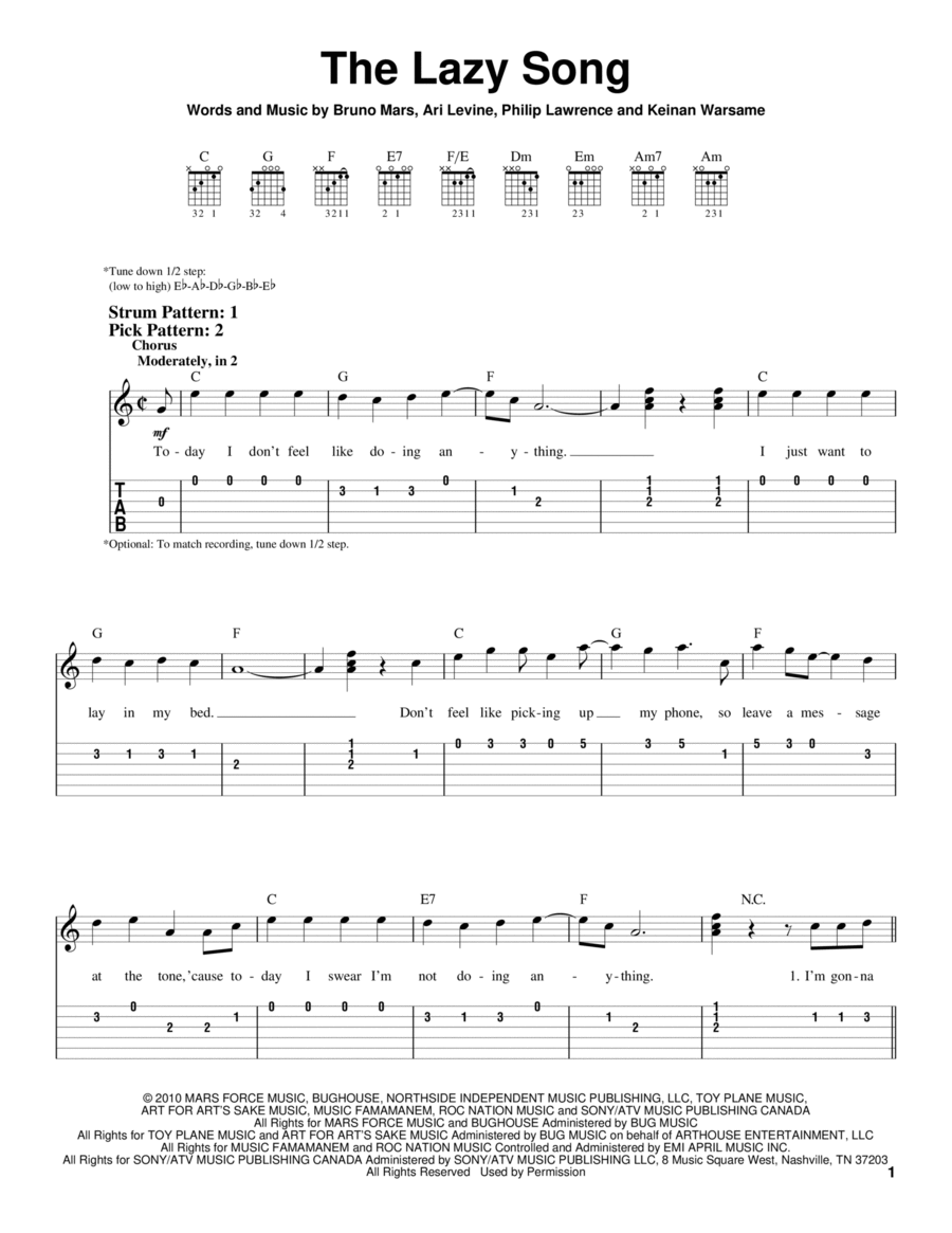 The Lazy Song Acoustic Guitar scores gallery preview page 1