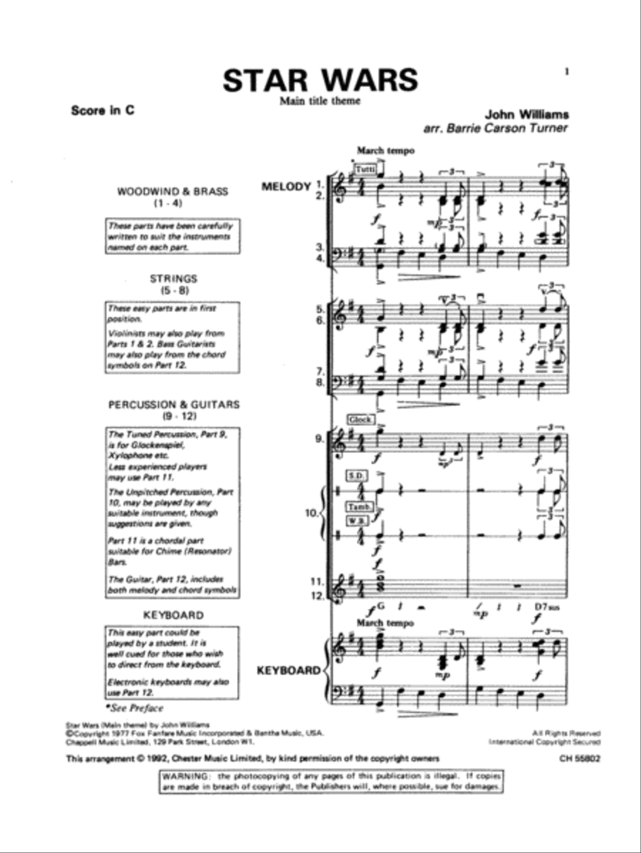 Star Wars (Main Theme) Star Wars (Main Theme) School and Community scores gallery preview page 1