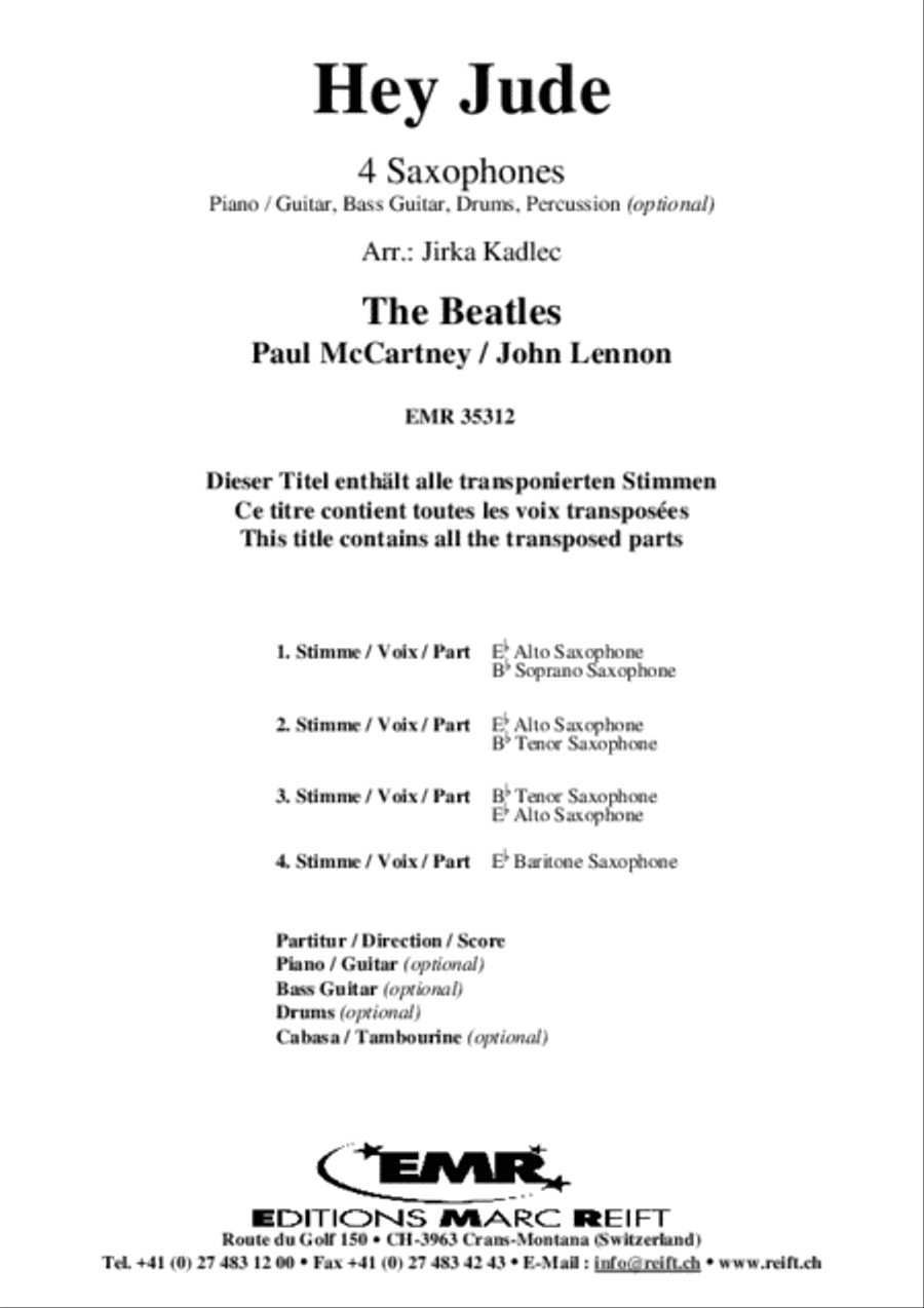 Hey Jude Saxophone Ensemble scores gallery preview page 2
