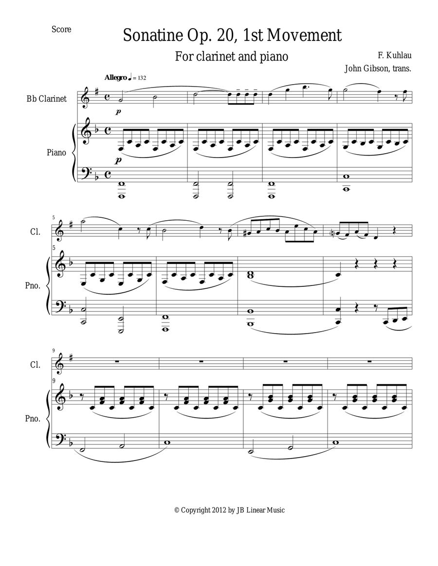 Sonatine by Kuhlau for Clarinet and Piano B-Flat Clarinet scores gallery preview page 3