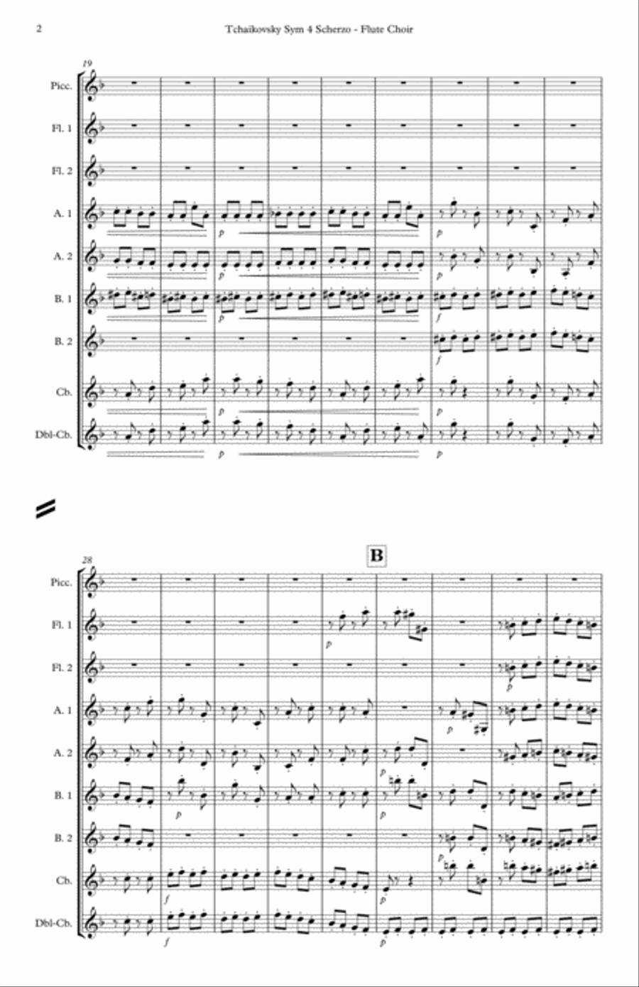 Scherzo from Syphony No. 4 Flute Choir scores gallery preview page 4
