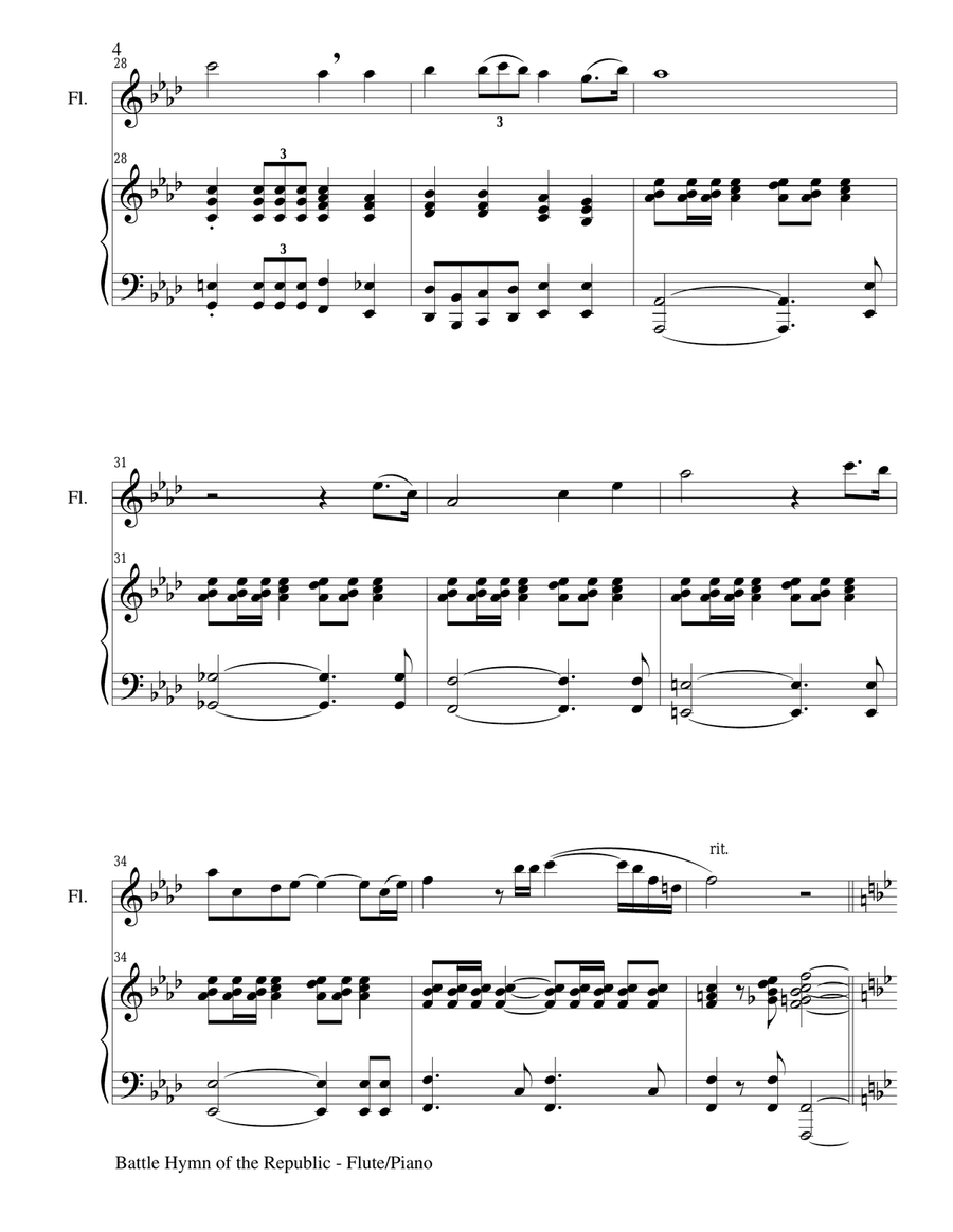 BATTLE HYMN OF THE REPUBLIC (Duet – Flute and Piano/Score and Parts) image number null