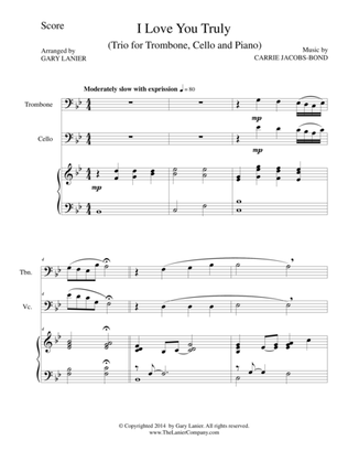 I LOVE YOU TRULY (Trio – Trombone, Cello, and Piano with Score and Parts)