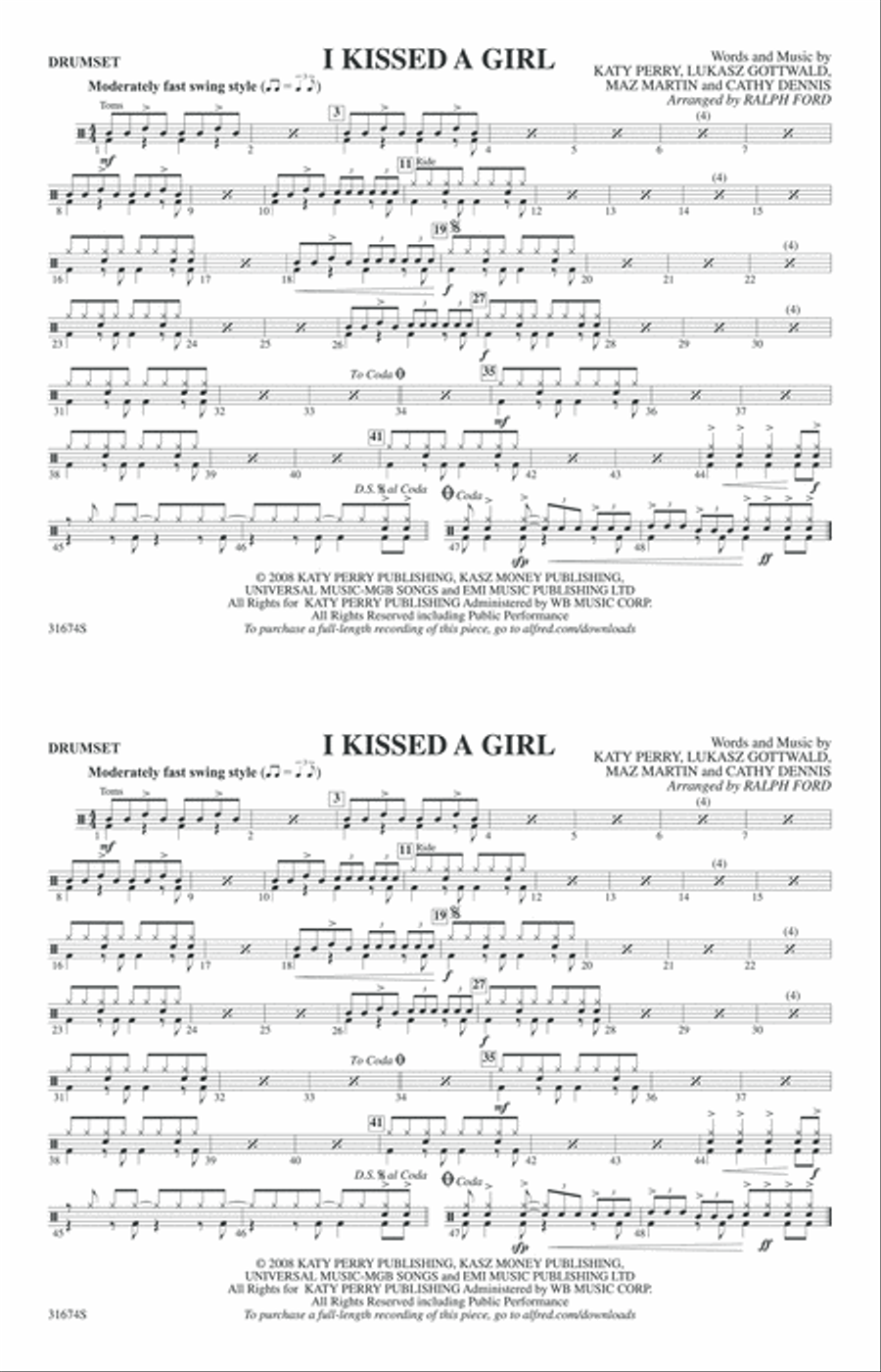 I Kissed a Girl: Drumset I Kissed a Girl: Drumset Marching Band scores gallery preview page 1