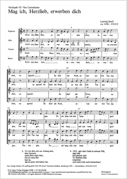 Vier Madrigale (Liebeslieder) von Hassler, Senfl, Steurlein