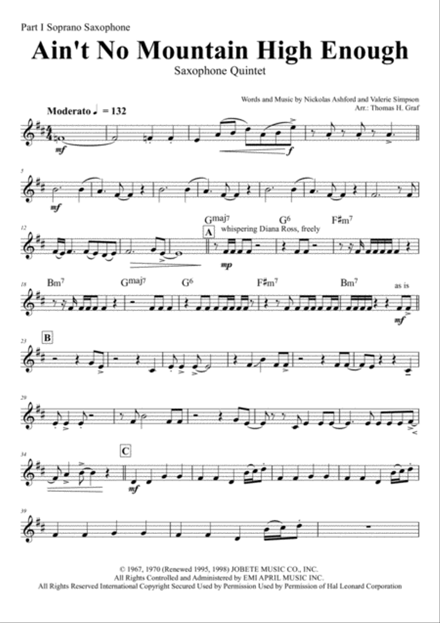 Ain't No Mountain High Enough Saxophone Quintet scores gallery preview page 6