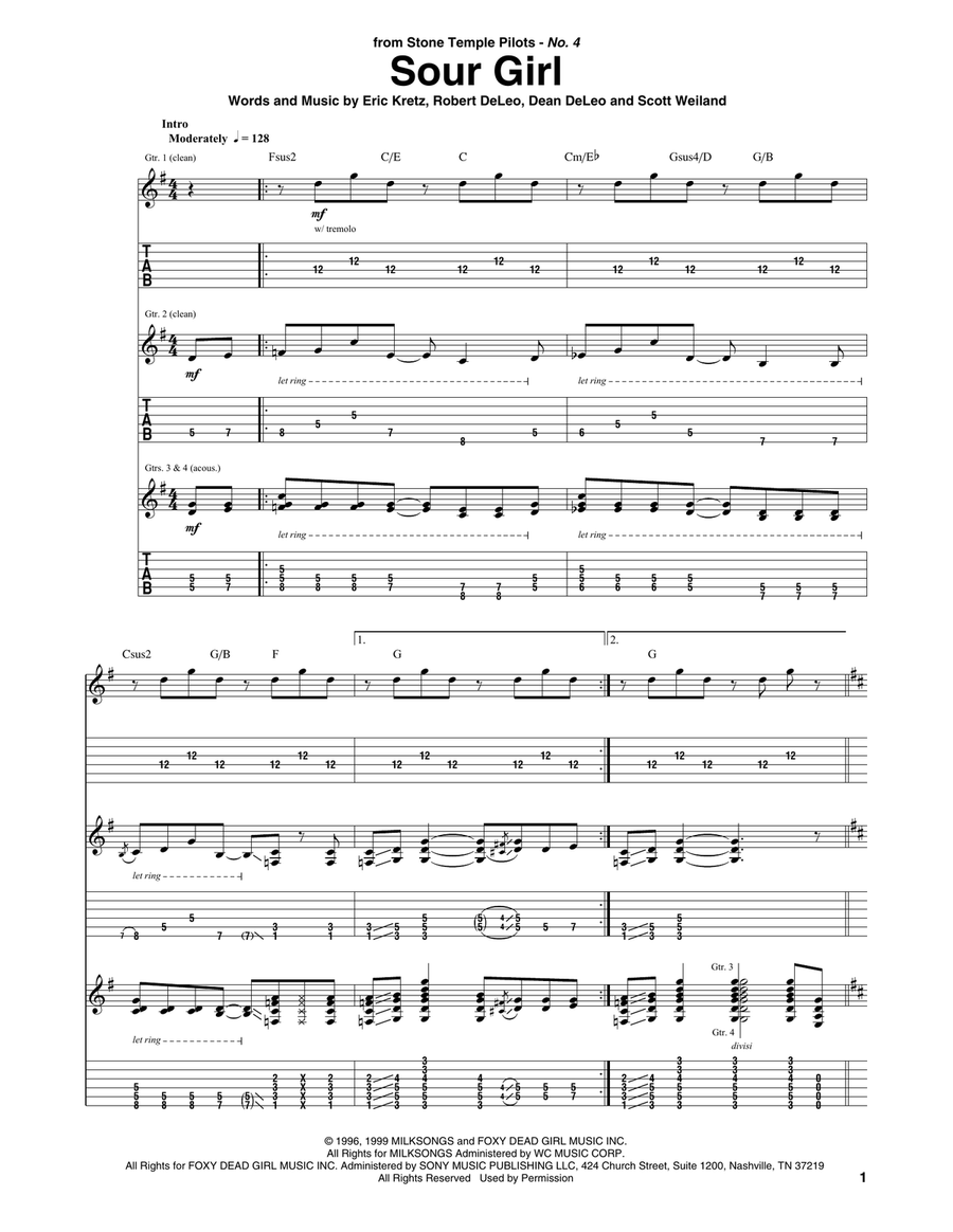 Sour Girl Sour Girl Guitar Tablature scores gallery preview page 1