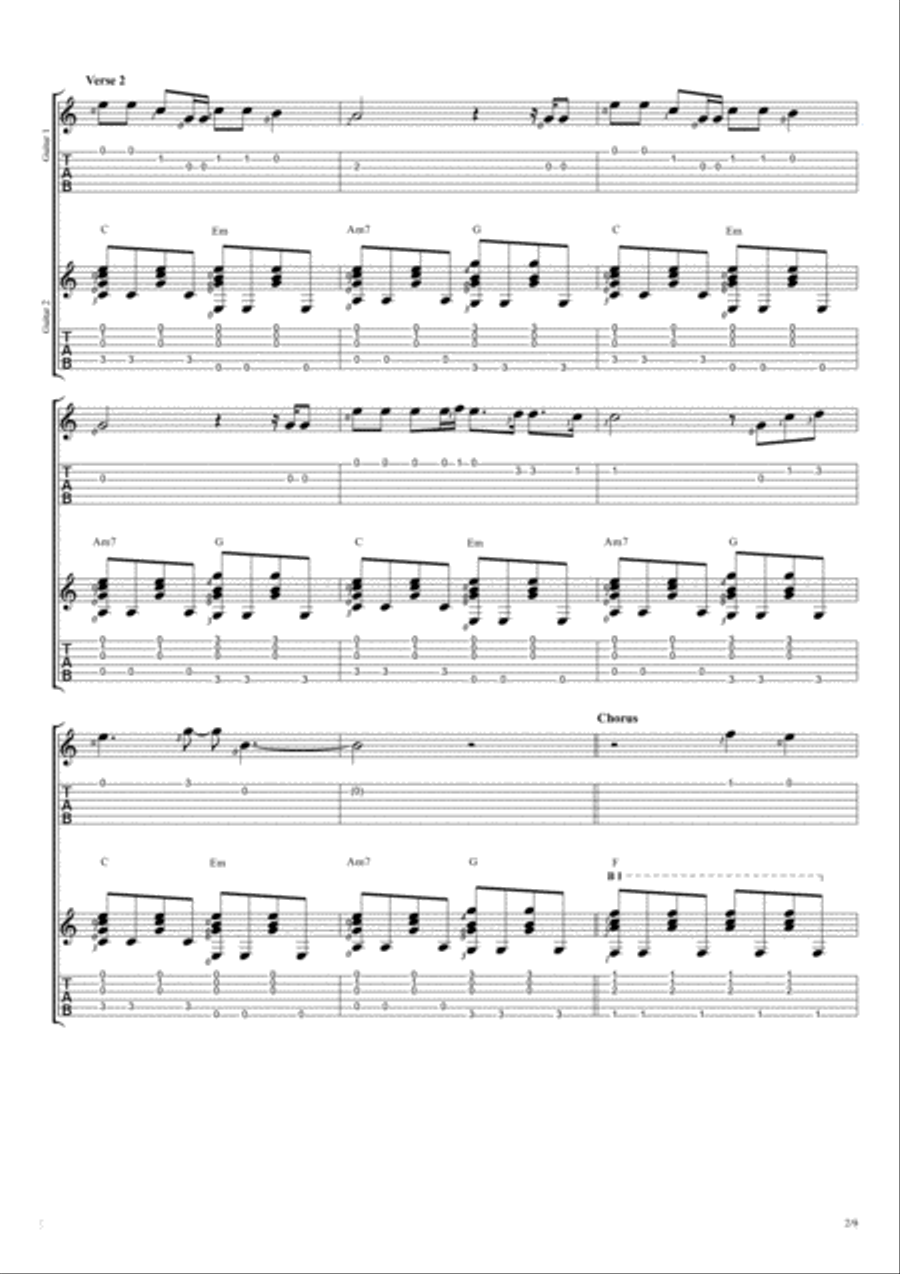 Fix You Guitar Tablature scores gallery preview page 2