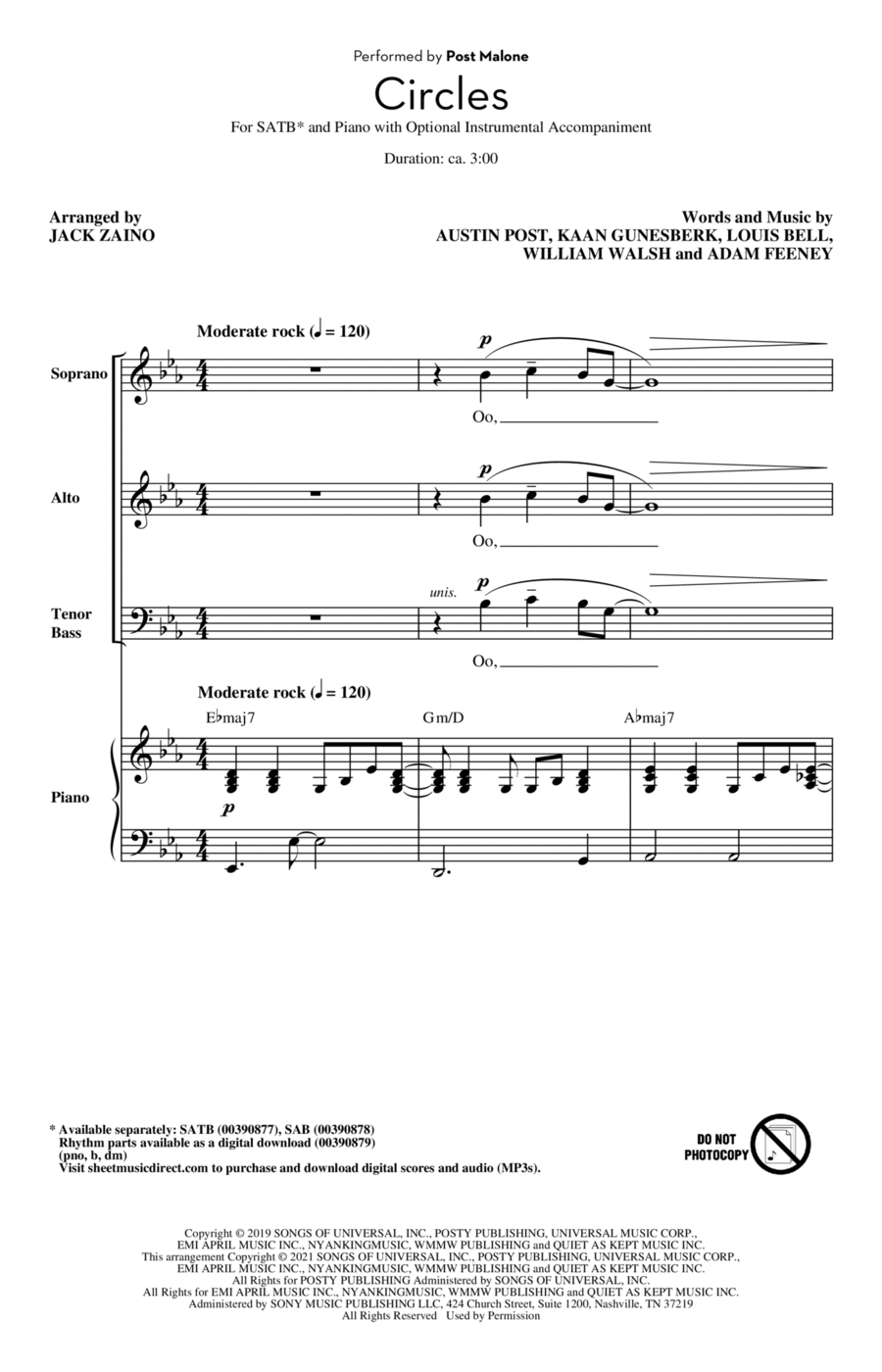 Circles (arr. Jack Zaino) 4-Part scores gallery preview page 1