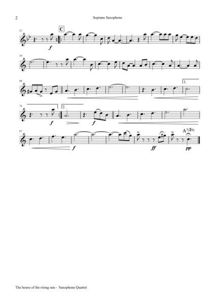The house of the rising sun - Saxophone Quartet SATB image number null