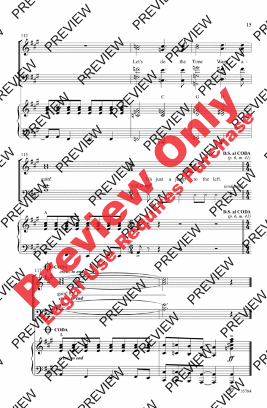 The Time Warp (from The Rocky Horror Picture Show) 4-Part scores gallery preview page 15