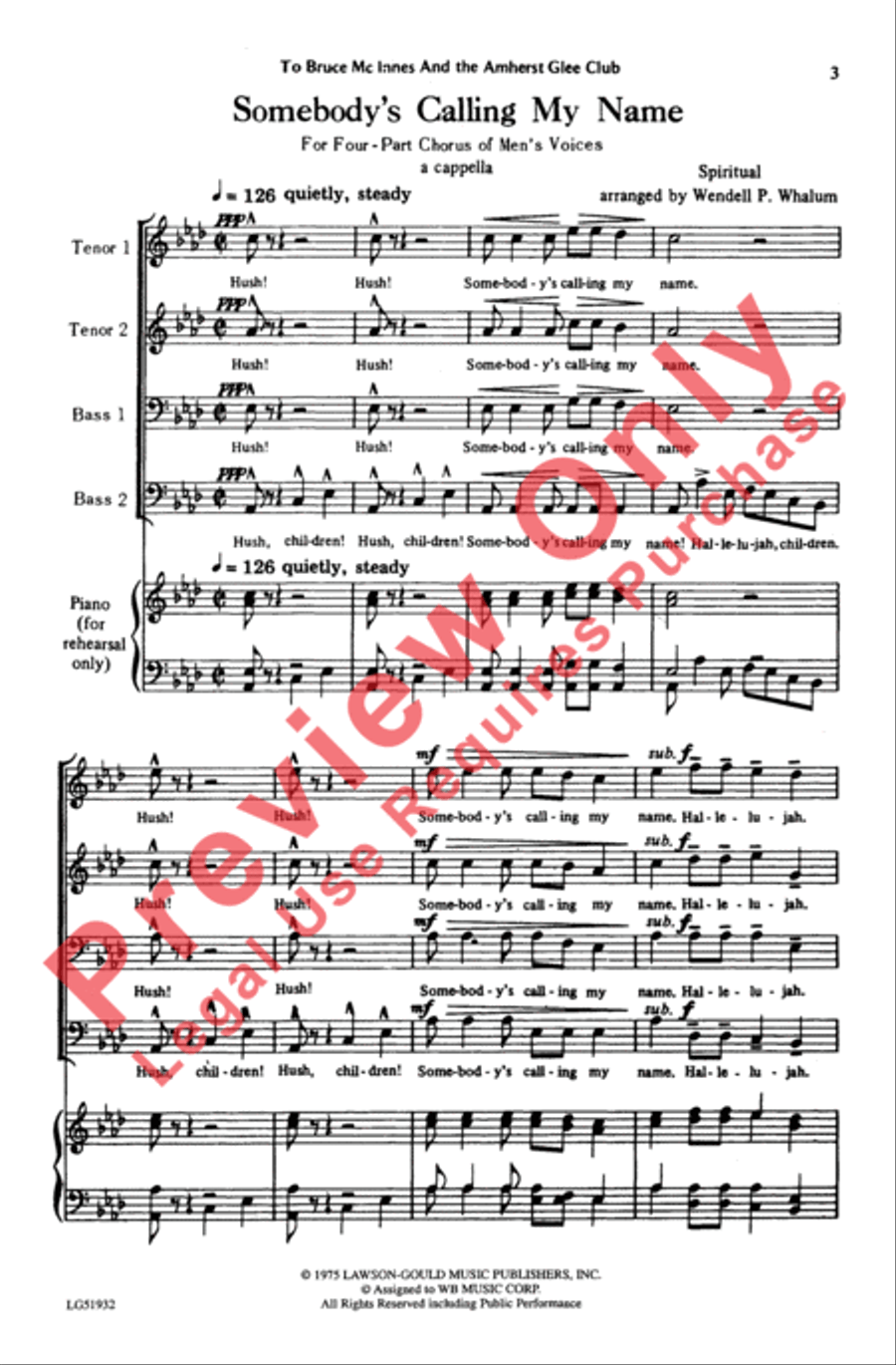 Somebody's Calling My Name Men's Choir scores gallery preview page 2