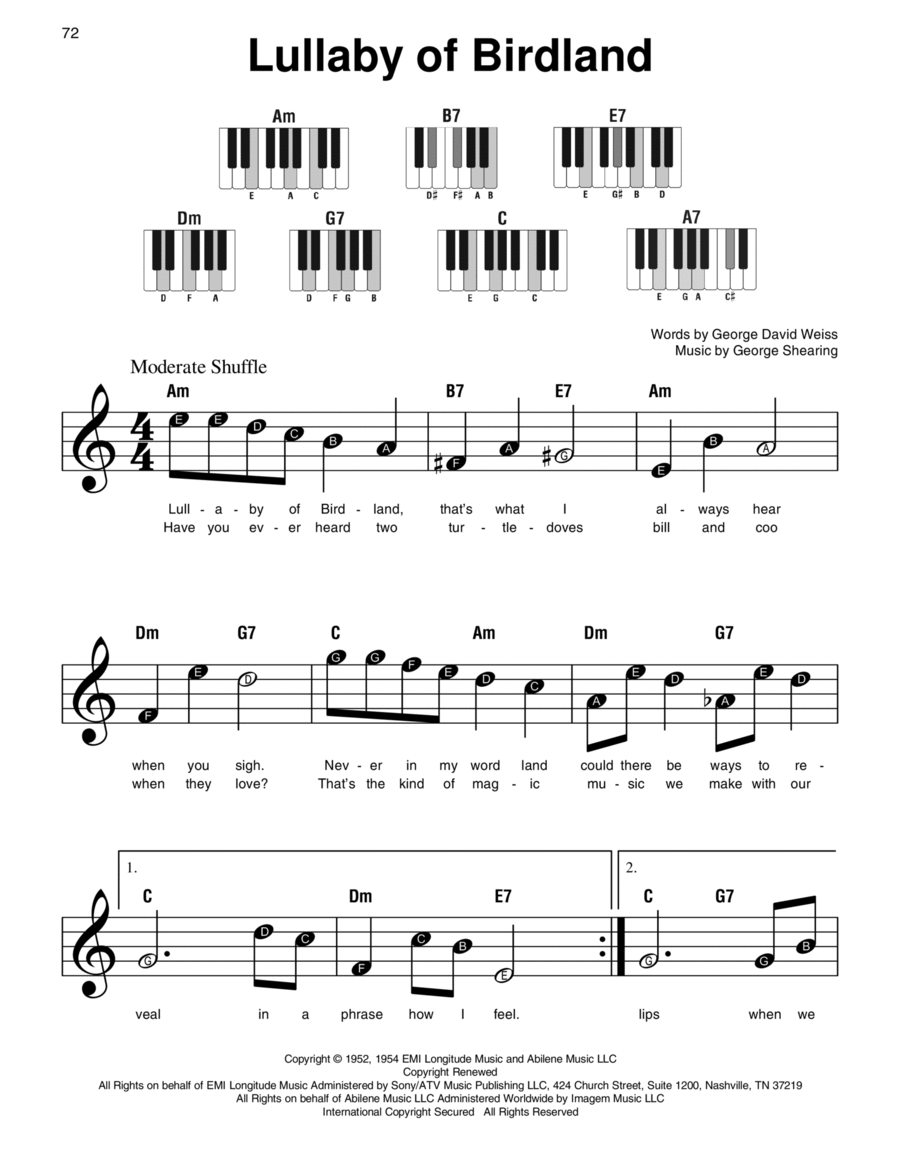 Lullaby Of Birdland Easy Piano scores gallery preview page 1