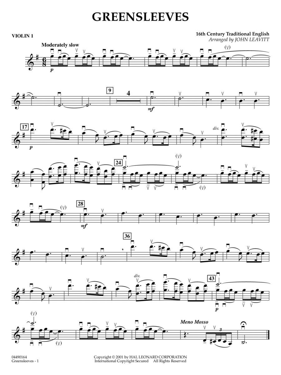 Greensleeves (arr. John Leavitt) - Violin 1