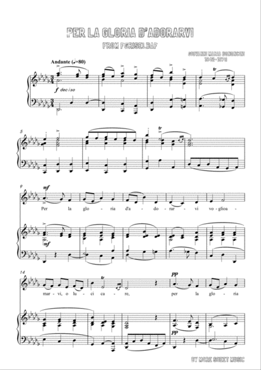 Bononcini-Per la gloria d'adorarvi in D flat Major,for voice and piano Voice Solo scores gallery preview page 3