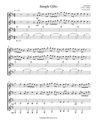 Book cover for Simple Gifts (Guitar Quartet) - Score and Parts